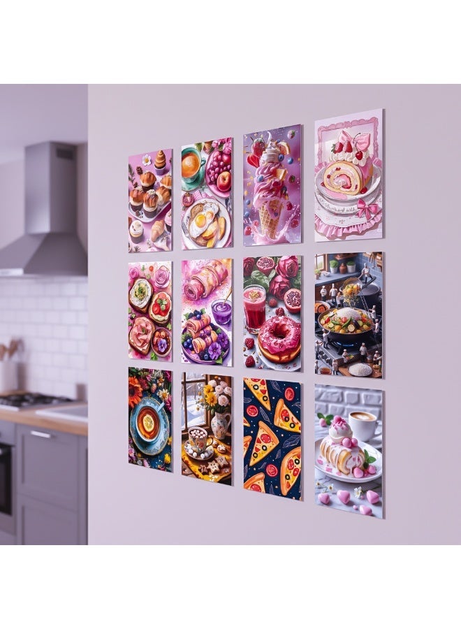 High-end wall art set for kitchens and dining rooms - 12 300g coated panels, modern designs of colorful and delicious food, baked goods and desserts, ideal for decorating homes, restaurants and very upscale cafes. - Image 1